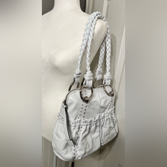 Authentic B MAKOWSKY Leather Braided Straps A211928 Handbag Purse White NWOT - Picture 12 of 14